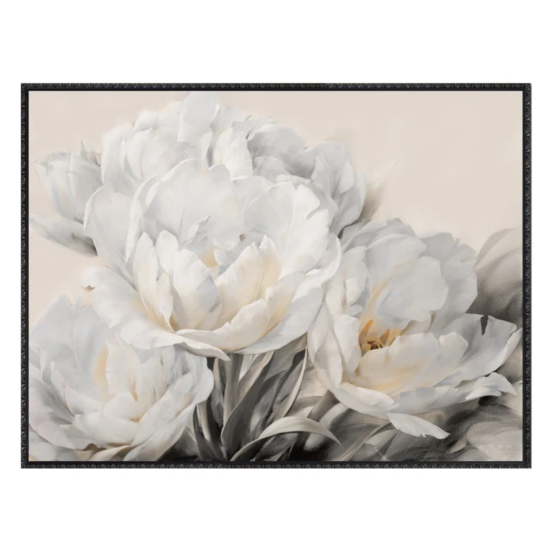 Toile 48 x 36 po avec un cadre noir vintage - White Tulips