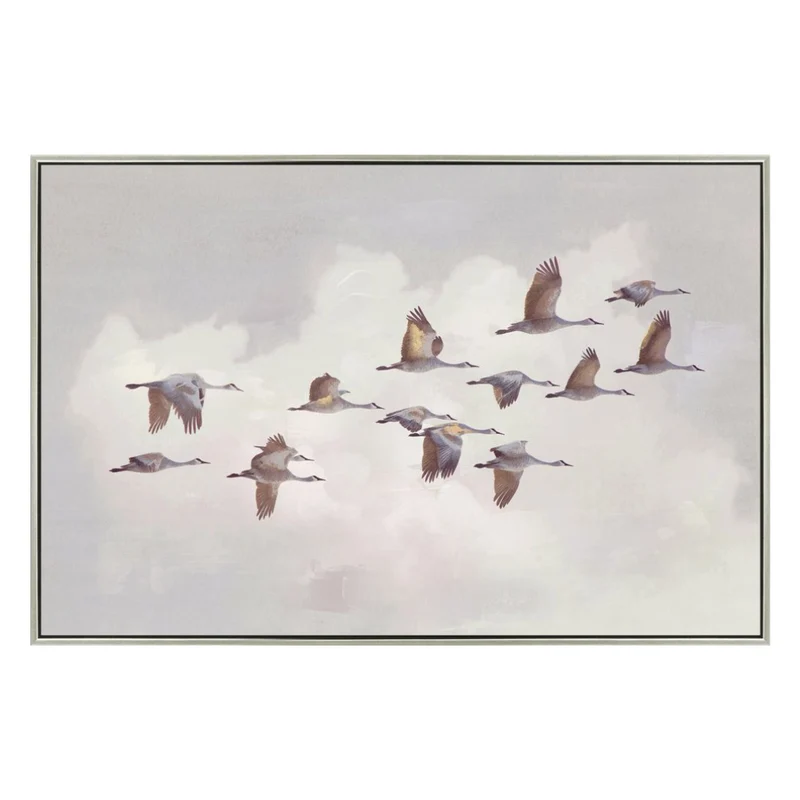 Toile 48 x 32 po avec un cadre en métal champagne - Silent Soar