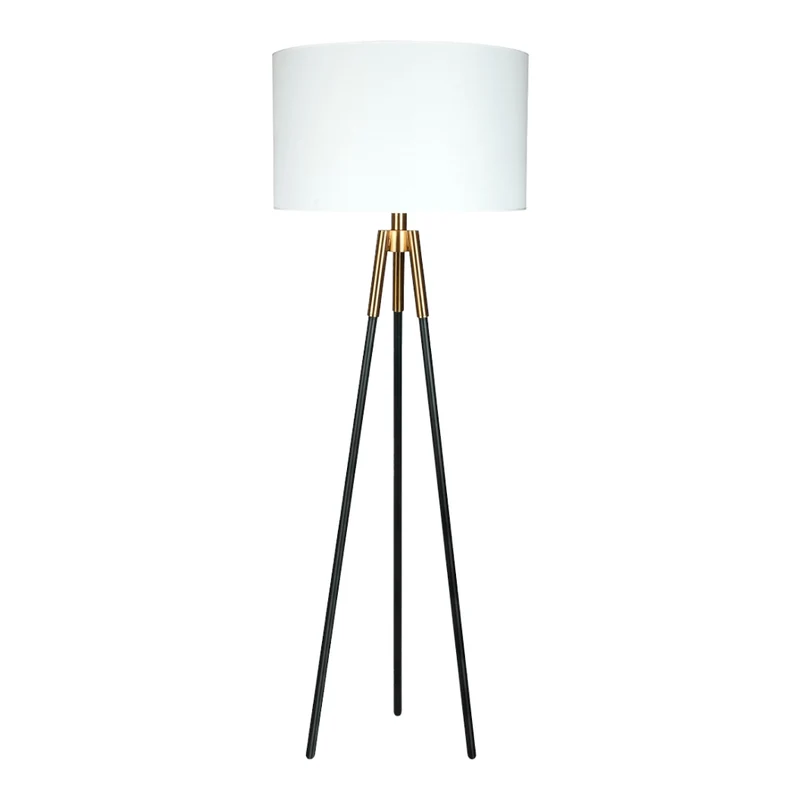 Lampe sur pied en métal noir et accents en laiton 63 po - LL1561