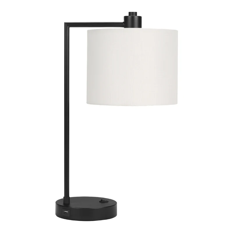 Lampe de table en métal noir avec port USB intégré 19 po - I 9646