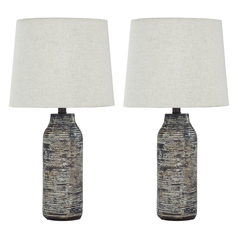 Ensemble de 2 lampes de table en papier composite noir & blanc 25 po - Mahima