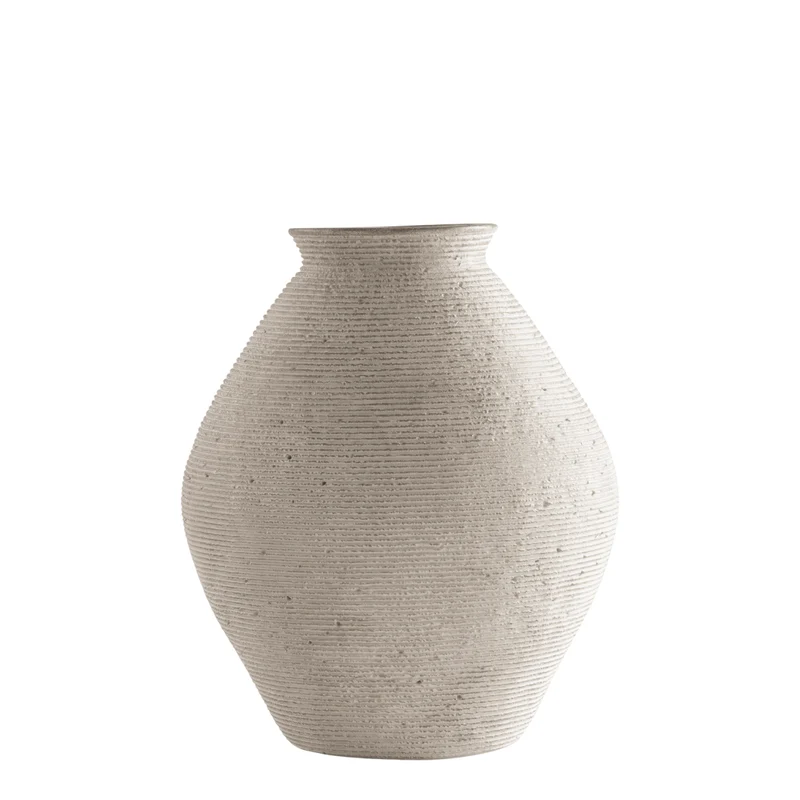 Vase en polyrésine d'une texture côtelée beige antique - Hannela