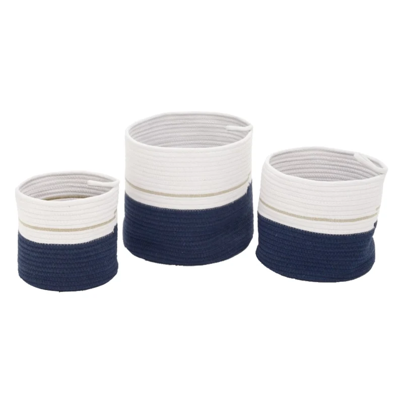 Ensemble de 3 paniers en coton blanc et bleu marine - Alcacer