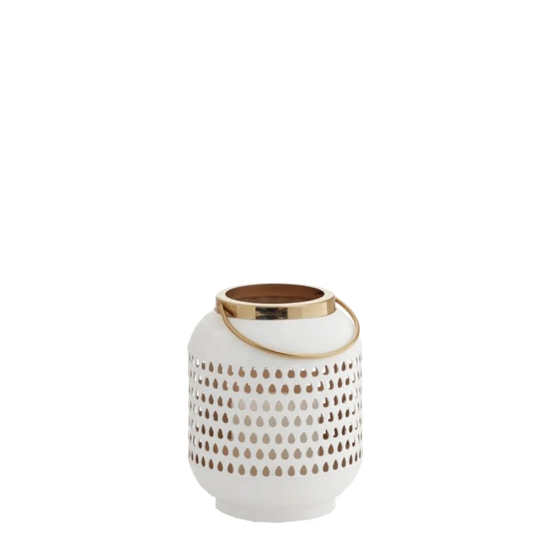 Lanterne en émail blanc et or avec perforations décoratives - Hvar
