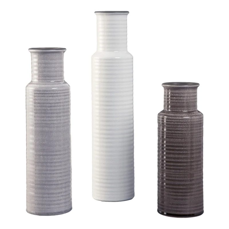 Ensemble de 3 vases en céramique blanche, grise et brune - Deus