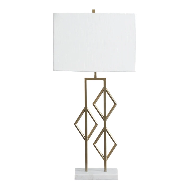 Lampe de table en métal doré et marbre blanc 35 po. - Edsel