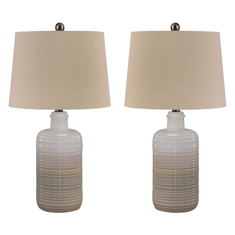 Ensemble de 2 lampes de table en céramique blanche/taupe 25 po. - Marnina