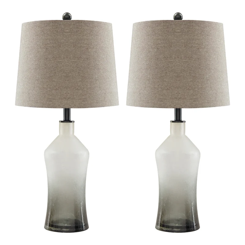 Ensemble de 2 lampes de tables en verre d'art gris dépoli 26 po - Nollie