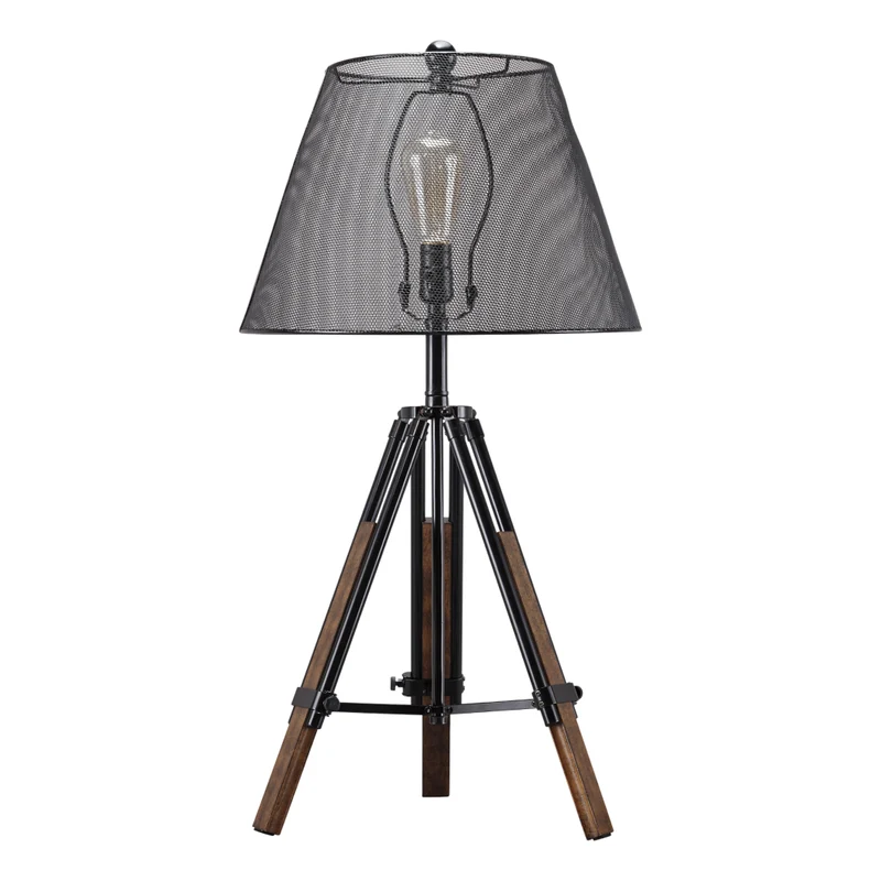 Lampe de table trépied en bois et métal noir 37 po - Leolyn