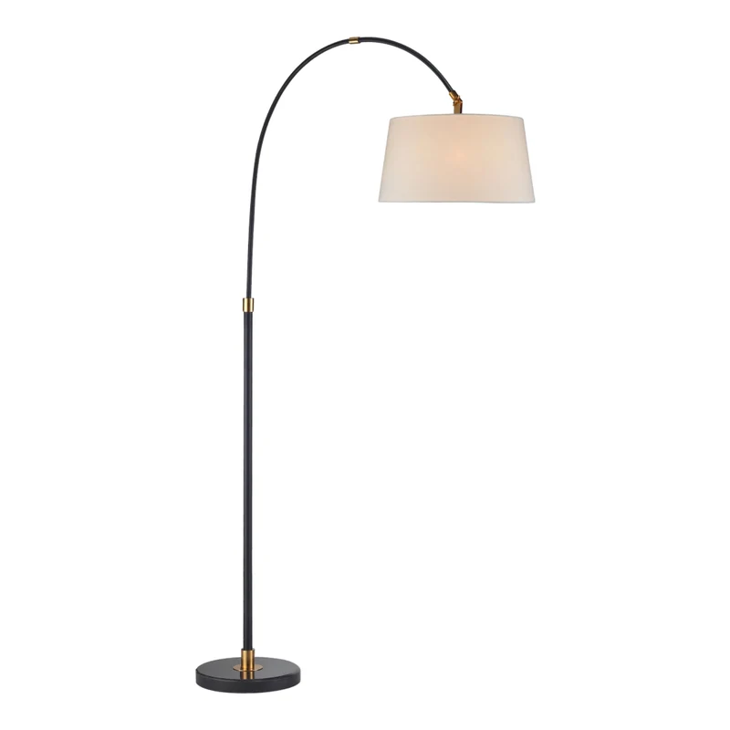 Lampe sur pied arquée en métal noir et marbre noir 83 po. - Savannah