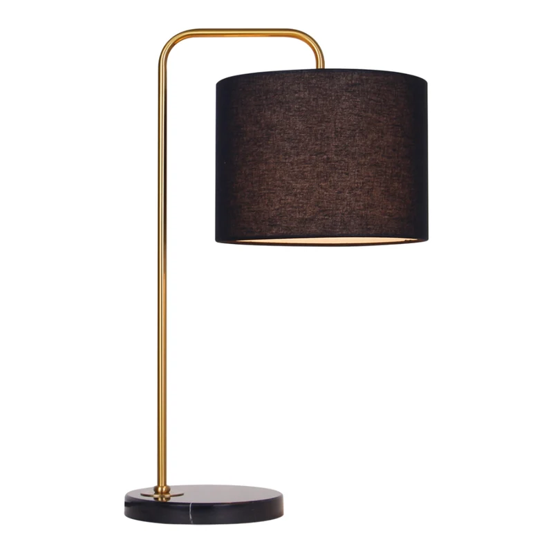 Lampe de table en métal doré et marbre noir 22 po. - Romane