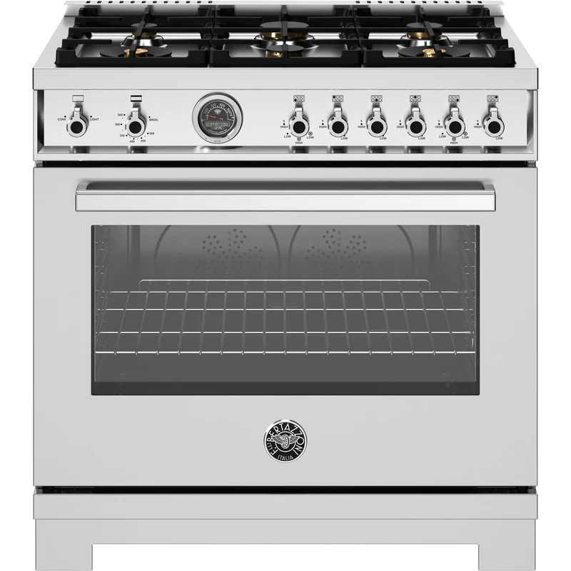 Bertazzoni Cuisinière autoportante à gaz de 36 pouces avec 6 brûleurs PRO366BCFGMXTLP