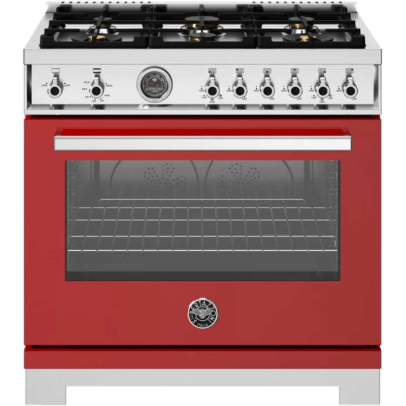 Bertazzoni Cuisinière autoportante à gaz de 36 pouces avec 6 brûleurs PRO366BCFGMROT