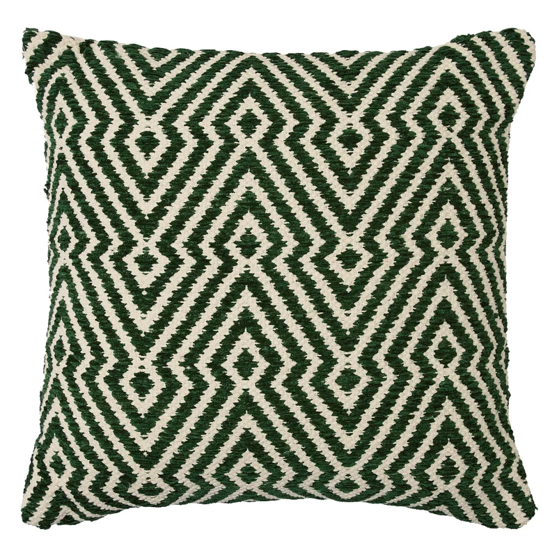 Coussin 19 x 19 po en coton vert & ivoire - Digover