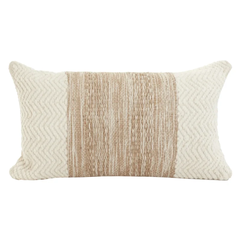 Coussin 12 x 22 po en coton blanc et jute naturel - Kyran