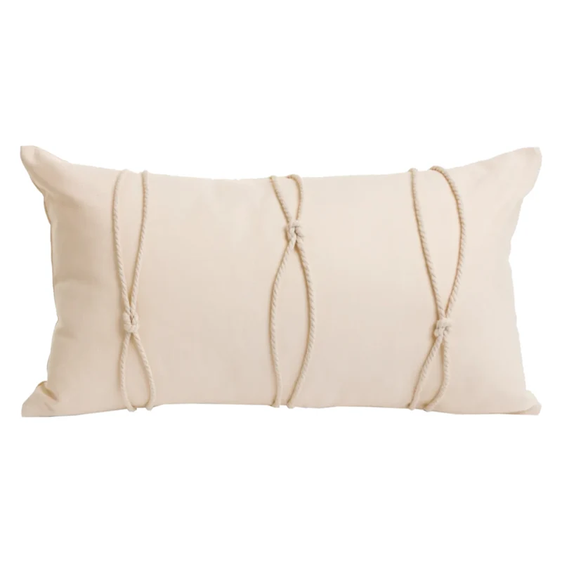 Coussin 12 x 22 po beige avec de la corde