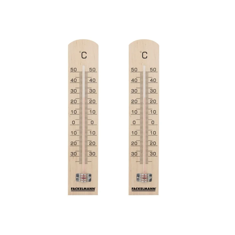 Lot de 2 Thermomètres intérieur et extérieur en bois Fackelmann Tecno