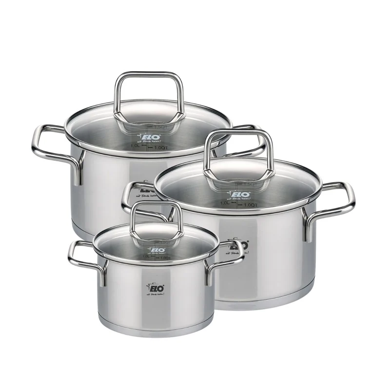 Set de 3 faitouts 12 cm 16 cm et 20 cm avec couvercles en verre Elo Citrin