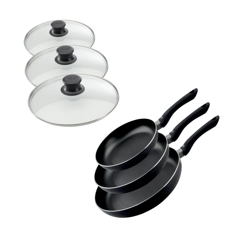 Lot de 3 poêles à frire 20, 24 et 28 cm et 3 couvercles Elo Smart Life