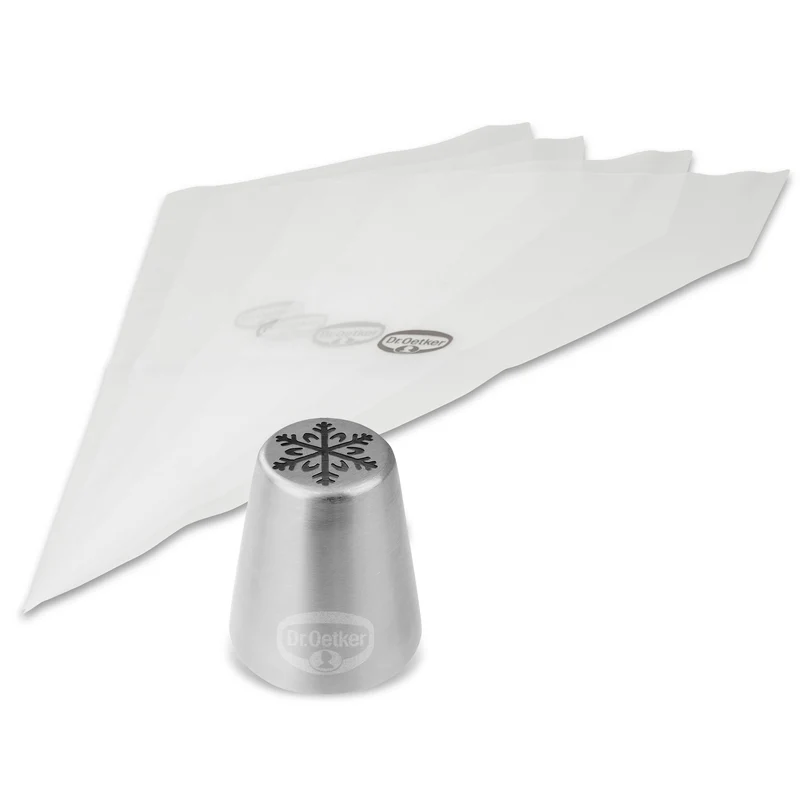 Lot de 4 poches à douille et embout flocon de neige en inox Dr.Oetker Baker Edition