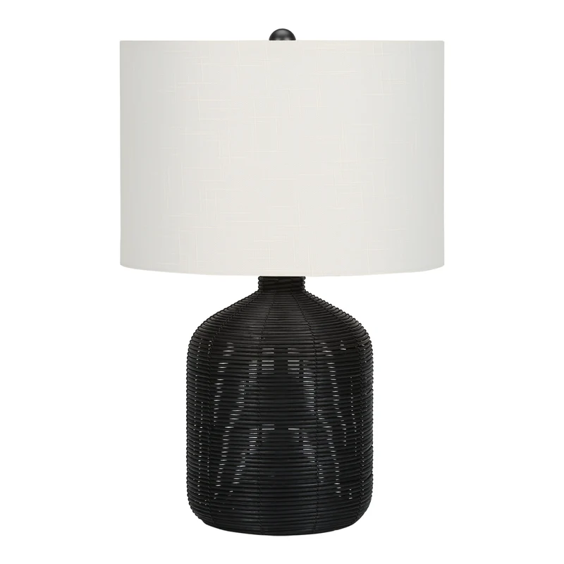 Lampe de table en rotin et métal noir 23 po - I 9734