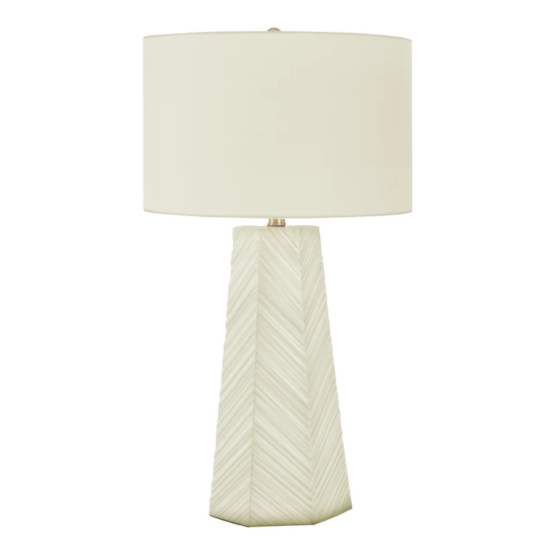 Lampe de table en céramique blanche à lignes géométriques 29 po - I 9614