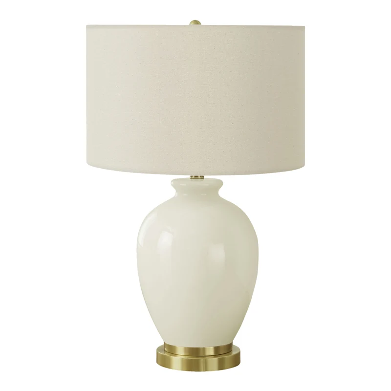 Lampe de table en céramique crème lisse et métal doré 26 po - I 9625