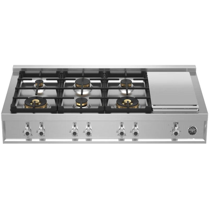 Bertazzoni Dessus de cuisinière encastrée à bi-énergie de 48 po. avec plaque chauffante électrique PROF486GRTBXT