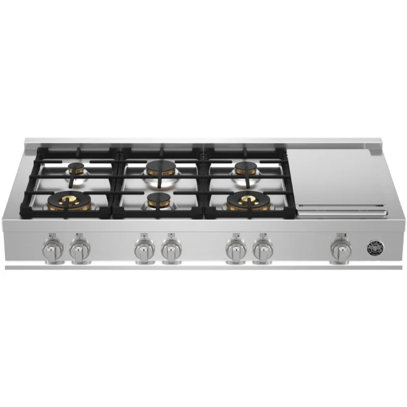 Bertazzoni Dessus de cuisinière encastrée bi-énergie de 48 po. avec plaque chauffante électrique MAST486GRTBXT