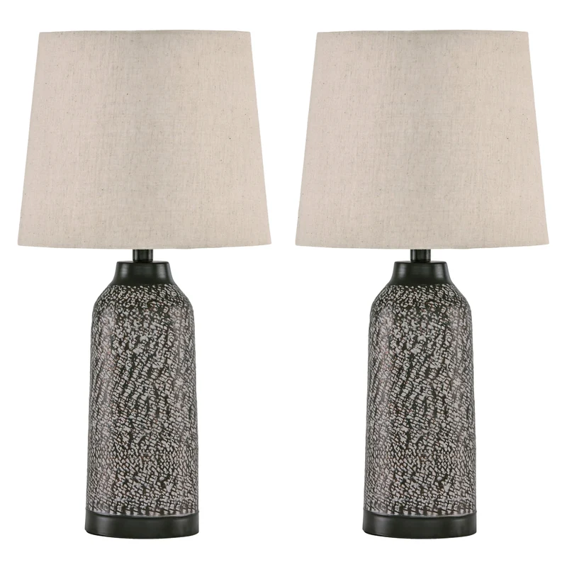 Ensemble de 2 lampes de table en métal martelé bronze antique 24 po. - Lanson