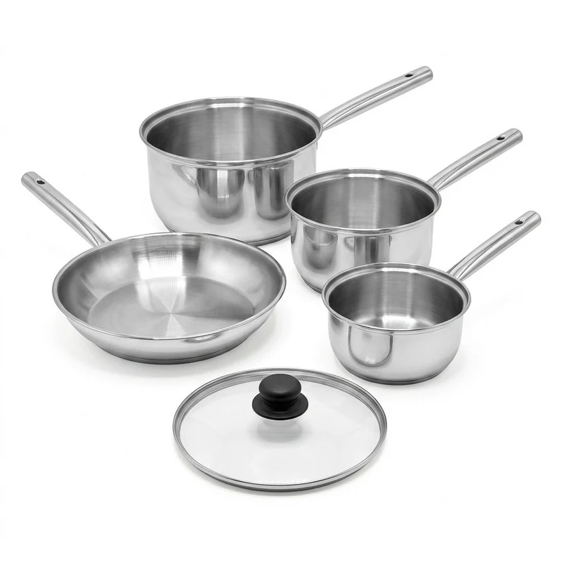 Lot de 3 casseroles 18/20/22 cm et poêle en inox 28 cm avec couvercle Fackelmann Rhona