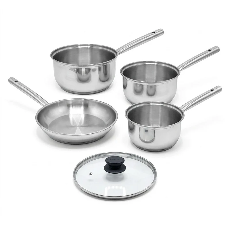 Lot de 3 casseroles 18/20/22 cm et poêle en inox 24 cm avec couvercle Fackelmann Rhona