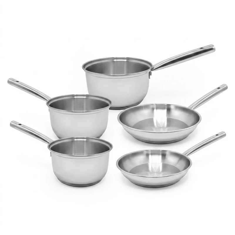 Lot de 3 casseroles en inox 18/20/22 cm et 2 poêles à frire en inox 20/28 cm Fackelmann Rhona