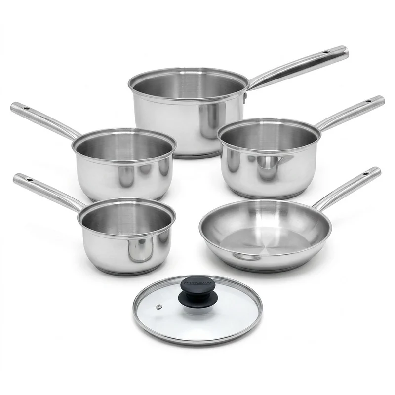 Lot de 4 casseroles 16/18/20/22 cm en inox et 1 poêle à frire 20 cm Fackelmann Rhona