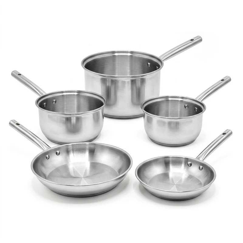 Lot de 3 casseroles 18/20/22 cm et 2 poêles 20/24 cm en inox Fackelmann Rhona