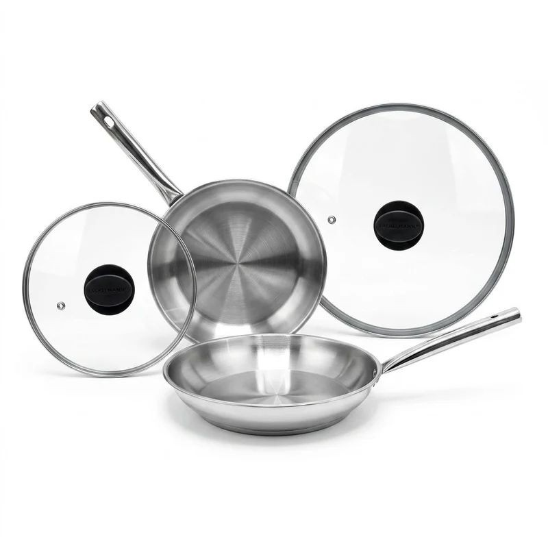 Lot de 2 poêles à frire inox 24/28 cm et 2 couvercles en verre Fackelmann Rhona