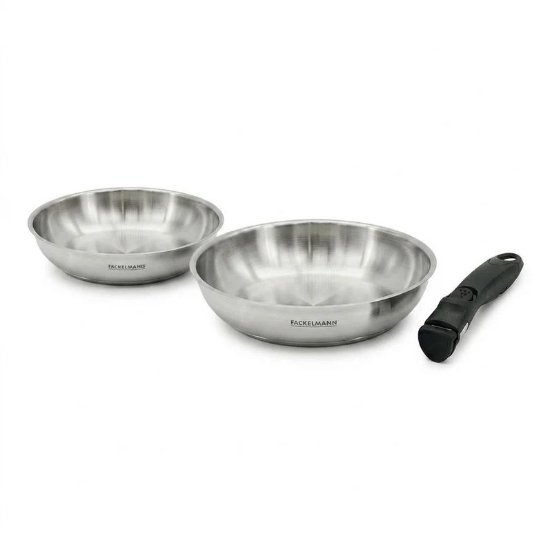 Lot de 2 poêles en inox de 24 cm et 28 cm avec manche amovible Fackelmann InoGrip