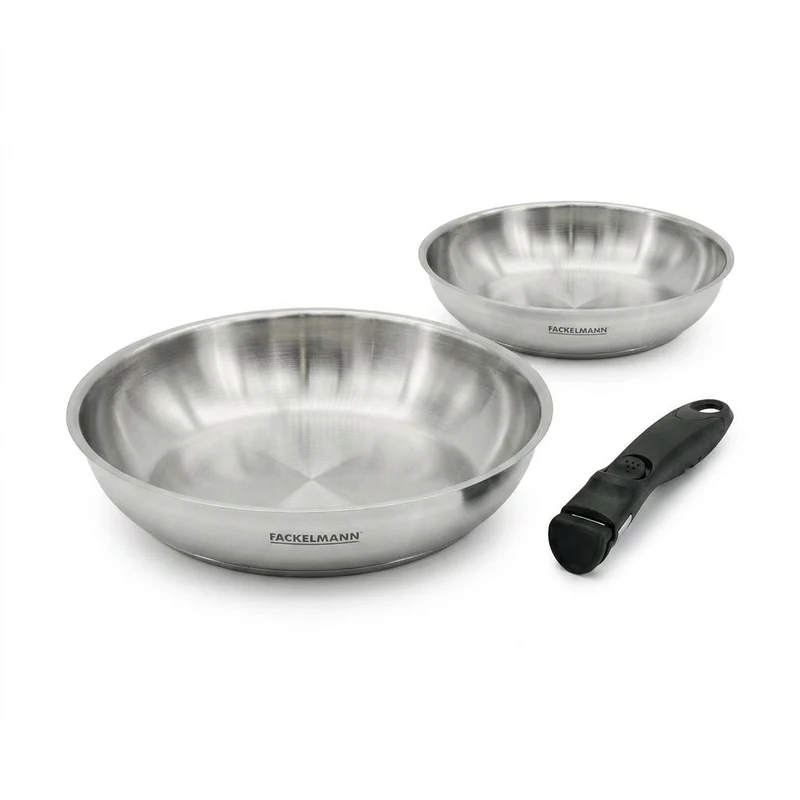 Lot de 2 poêles en inox de 20 cm et 28 cm avec manche amovible Fackelmann InoGrip