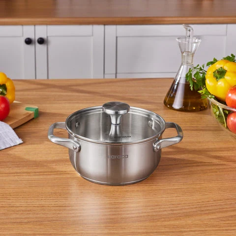 Casserole à induction en acier inoxydable Karaca Elite avec couvercle, 18 cm, argent