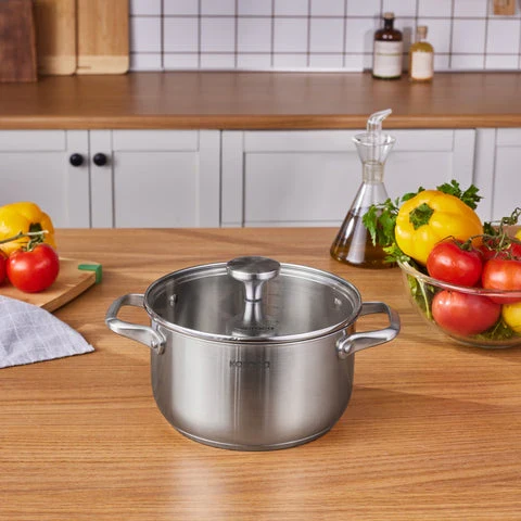 Faitout en acier inoxydable à induction Karaca Elite avec couvercle, 20 cm, argent