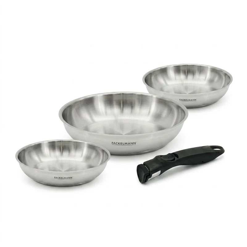 Lot de 3 poêles en inox 20 24 et 28 cm avec manche amovible Fackelmann InoGrip