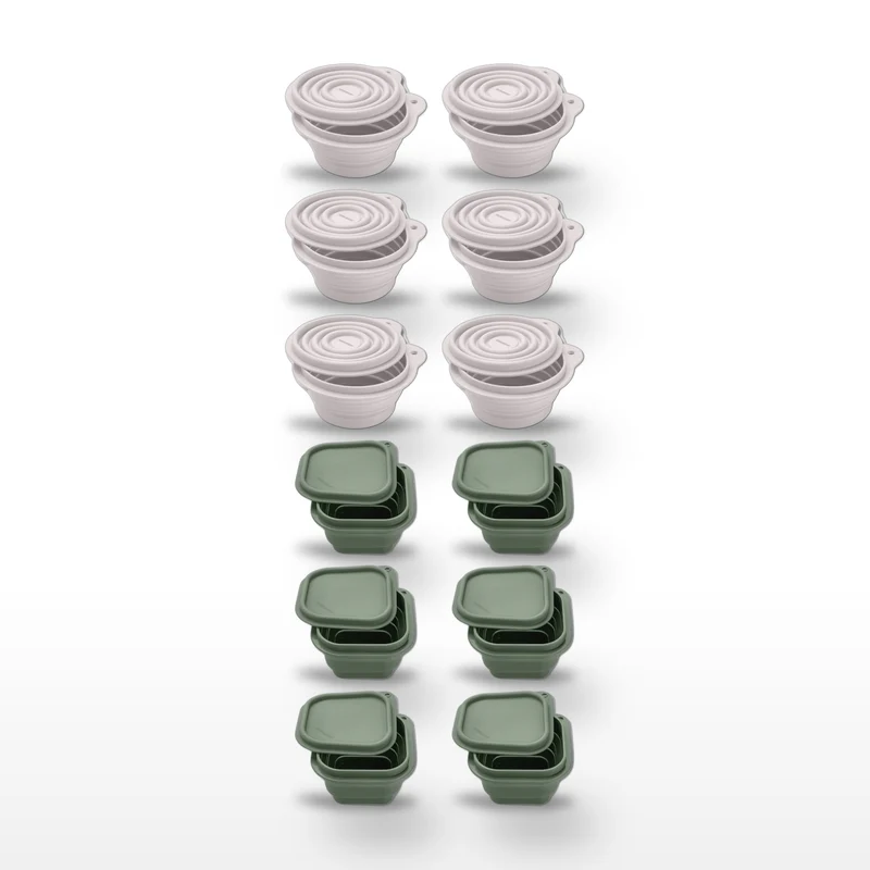 Lot de 12 Boîtes à Snacks Pliables en Silicone Fackelmann Storage Blanc et Vert