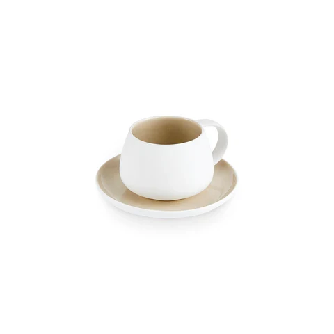 Karaca Earth Collection New Cupid Service à Thé 2 Pièces à Glaçure Réactive, 300 ml, 1 Personne, Beige Blanc