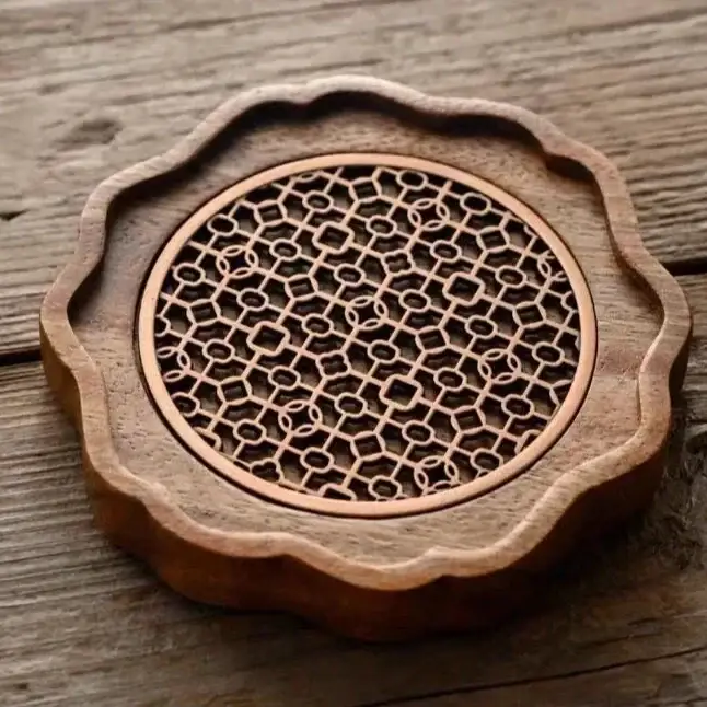 Sous-Théière Bois Naturel avec Grille Décorative