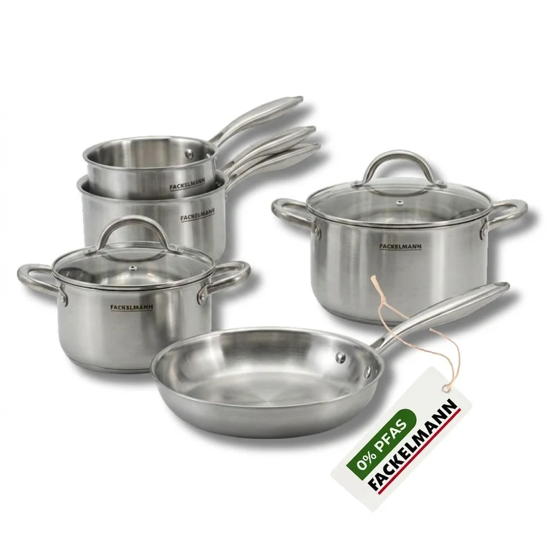 Batterie de cuisine avec 1 poêle de cuisson 20 cm 2 casseroles 14/18 cm et 2 faitouts 20/24 cm sans PFAS Fackelmann Vita3