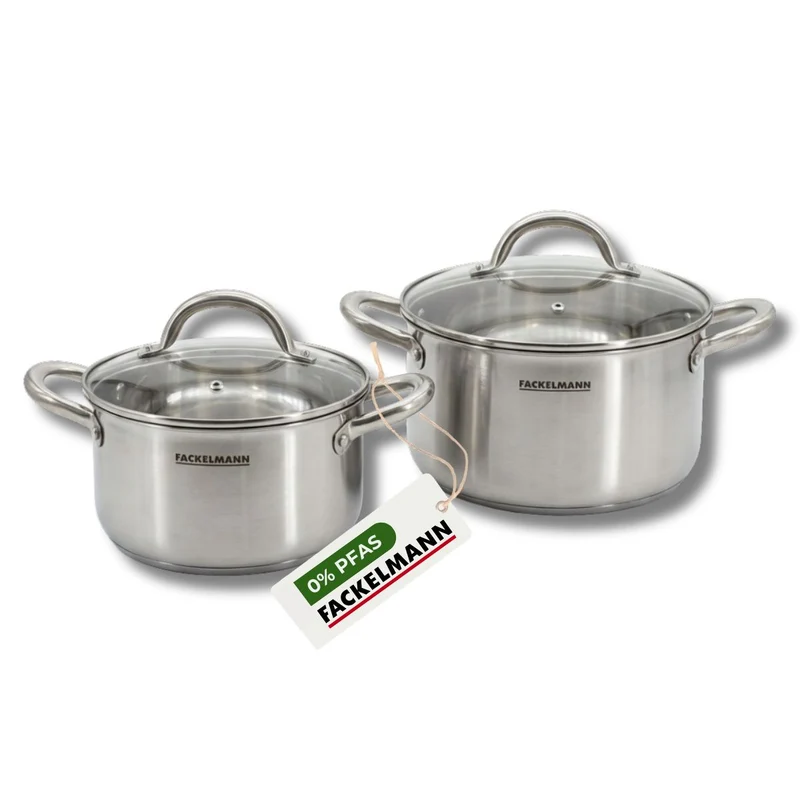 Batterie de cuisine avec 2 faitouts 20/24 cm en inox sans PFAS Fackelmann Vita3
