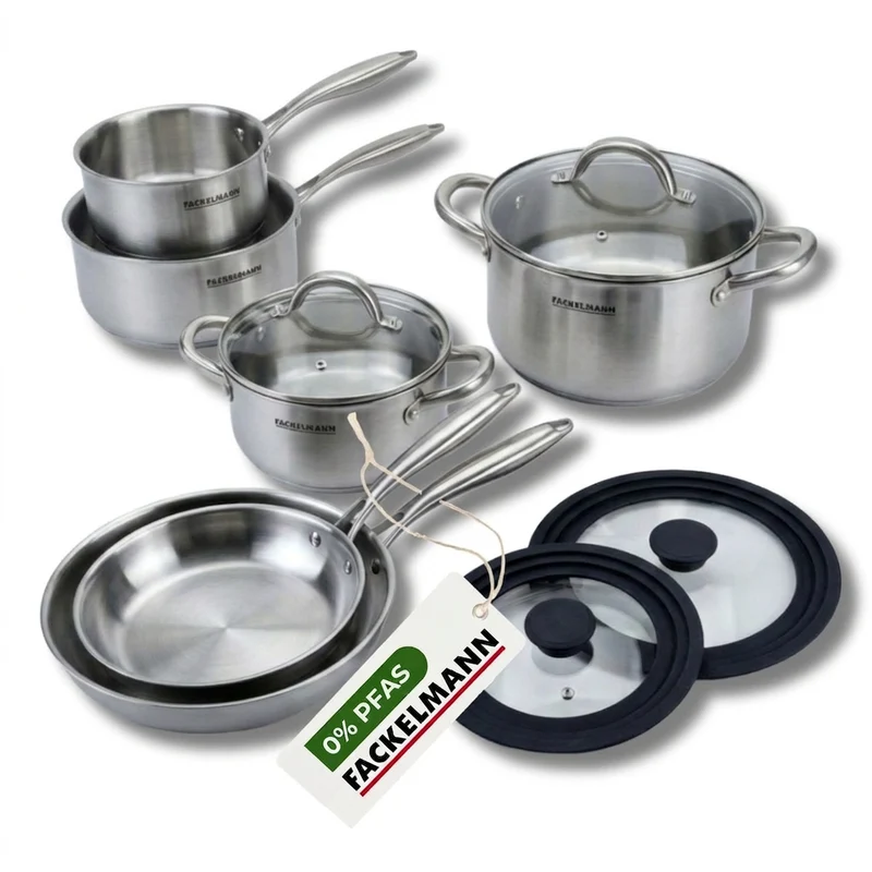 Batterie de cuisine avec 3 casseroles 14/18 cm et 2 faitouts 20/24 cm avec 2 ustensiles de cuisine Fackelmann Vita3