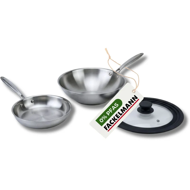 Set de 2 poêles de cuisson 24/28 cm en acier inoxydable avec 1 couvercle de cuisson universel Fackelmann Vita3