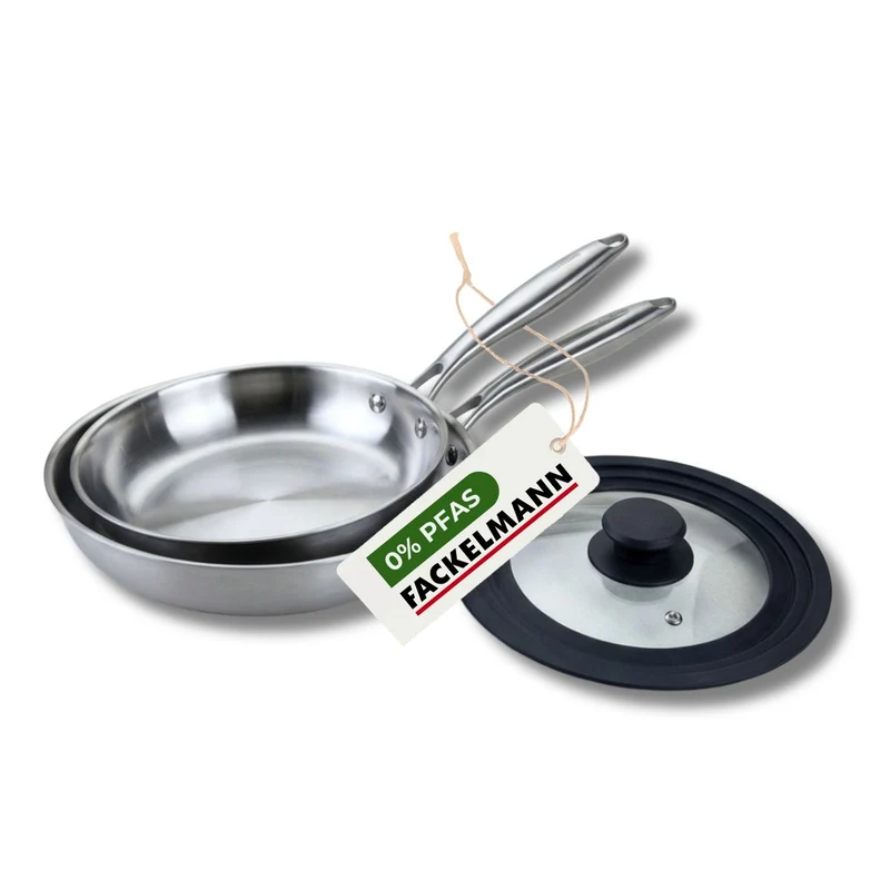 Set de 2 poêles de cuisson 24/28 cm en acier inoxydable avec 1 couvert Fackelmann Vita3