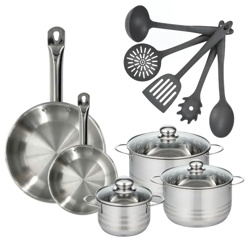 Batterie de cuisine avec 2 poêles 20/28 cm et 2 faitouts 20/24 cm avec 1 ustensiles de cuisine Fackelmann Etherna